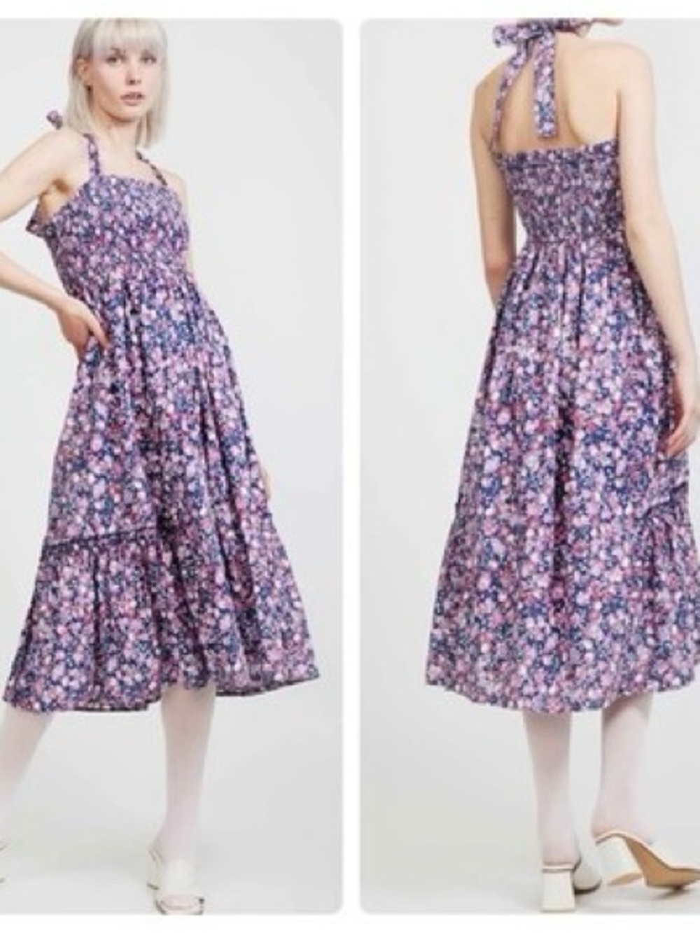 Batsheva X Laura Ashley Gwen Purple Blue Floral Halter Midi Dress